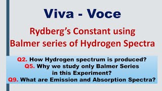 Rydberg Constant  Hydrogen Spectra  Viva Voce [upl. by Zoba]