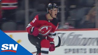 Devils’ Jack Hughes Scores First Career NHL Goal [upl. by Nlocnil]