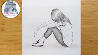 A Sad Girl  Drawing Tutorial  for beginners Pencil sketch  How to draw a Girl step by step [upl. by Kappel721]