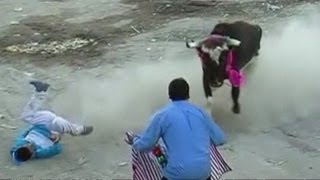 Bullfight gone wrong Ten people injured in Peru [upl. by Vigor561]