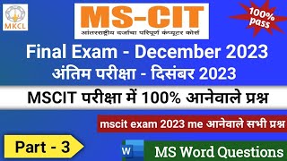 MSCIT  Word Most important Exam Questions 2023  Part 3 Word important question mscitexam [upl. by Rehsa467]