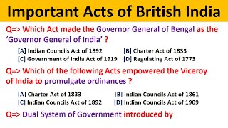 Important acts in modern history Important acts of British India Government of India Acts MCQs [upl. by Amyaj]