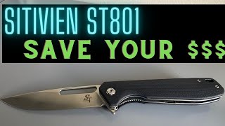 Sitivien ST801 folding knife review Black G10 D2 steel [upl. by Mayhs]