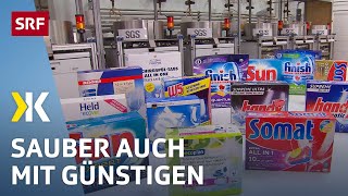 SpülTabs im Test Günstigste Tabs sorgen für sauberes Geschirr  2017  Kassensturz  SRF [upl. by Yllrebmik]