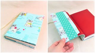 ブックカバー簡単作り方 How to make fabric book cover easy sewing tutorial [upl. by Yeroc]