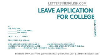 Leave Application To College Principal  Sample Leave Application [upl. by Anatlus]