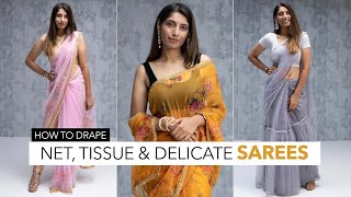 How To Style Net Sarees  Net Saree Tips [upl. by Naired323]