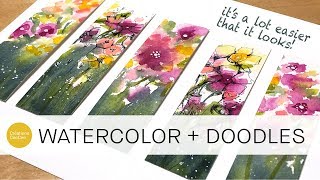 how to paint and doodle loose florals  minimize paper buckling beginner level [upl. by Ynohtna488]