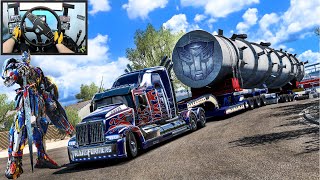 Transporting 99 Tons Huge Load  OPTIMUS PRIME Truck  American Truck Simulator  Moza R21 amp TSW [upl. by Ande627]