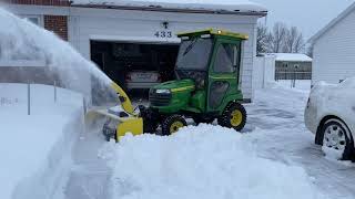 GAYLORD MICHIGAN John Deere X758 snowblowing 7” of snow 2021 Otsego County in the Alpine Village [upl. by Rad736]