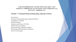 PAPER 10 Module 77 National Financial Reporting Authority NFRA AUDITINGCAACMA INTER G2 TAMIL [upl. by Attenod]