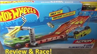 Hot Wheels 4 Lane Elimination Race Set Review amp Race [upl. by Ongun]