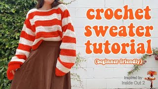 Crochet Striped Sweater Tutorial │ Beginner Friendly Inside Out 2 ANXIETY Inspired Sweater [upl. by Bibeau]