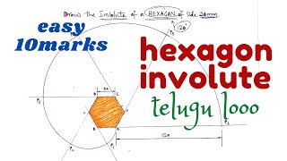 Drawing Hexagon Involute  Engineering Drawing  BTech  Diploma  teluguenglish [upl. by Taveda]