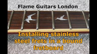 Installing stainless steel frets in a bound fretboard [upl. by Wilkison376]