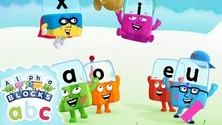 officialalphablocks  Its A E I O and U  Learn the Vowels  Phonics [upl. by Maharba]