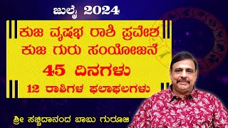 2024 ಜುಲೈ  ಕುಜ ವೃಷಭ ರಾಶಿ ಪ್ರವೇಶ  ಕುಜ ಗುರು ಸಂಯೋಜನೆ 45 ದಿನಗಳು  12 ರಾಶಿಗಳ ಫಲಾಫಲಗಳು  11072024 [upl. by Adniral805]