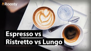 Espresso vs Ristretto vs Lungo Caffeine Levels And Ratio Pours [upl. by Amlev]