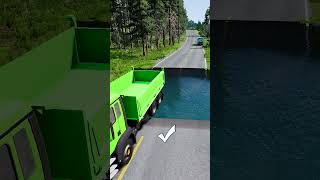 Dump truck vs huge water pit 17  carsvswaterpit doubleflatbedtrailertruckvsspeedbumps [upl. by Nylzaj]