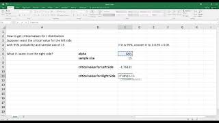 How to Calculate Critical Values from T Distribution in Excel HD [upl. by Tronna]