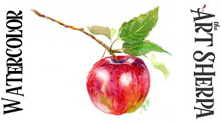 RED APPLE ON BRANCH Easy How to Paint Watercolor Step by step  The Art Sherpa [upl. by Kaylee348]