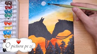 Lectie de Pictura pe Panza Online pentru Incepatori  How to paint Horses Silhouette [upl. by Anahcra277]