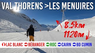 Skiing 85km long run from Val Thorens to Les Menuires in Les 3 Vallées [upl. by Nereil]