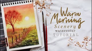 Warm Morning Scenery Watercolor Tutorial [upl. by Jasun]