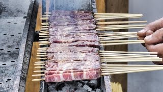 quotArrosticiniquot Small Sticks of Sheep Meat Roasted on Charcoal Italy Street food [upl. by Lacefield]