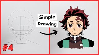 Simple Drawing 4  How To Draw Kamado Tanjiro from Demon Slayer Stepbystep tutorial [upl. by Wojcik854]