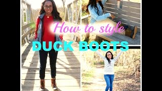 How to style DUCK BOOTS PREPPY Winter LOOKBOOK 2017AlyDfashion [upl. by Dadivitan]