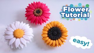 EASY Polymer Clay FLOWERS Tutorial  DAISY SUNFLOWER GERBERA [upl. by Lazos]