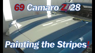 69 Camaro in Le Mans Blue Full Restoration Video Series Part 12  Laying amp Painting the Z28 Stripes [upl. by Erika]