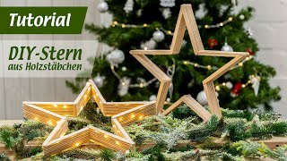 3D Sterne aus Holzstäbchen basteln für Weihnachten [upl. by Mia]