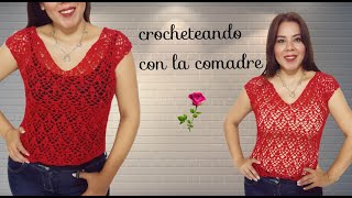 Tutorial Blusa Pétalos cuello quotVquot talla quotGquot a Crochet parte 1 crocheteando con la comadre💖🌟👠 [upl. by Baiel]