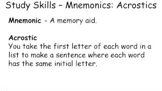 Study Skills  Mnemonics Acrostics [upl. by Ahsoyek885]