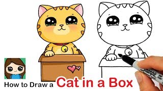 How to Draw a Cute Cat in a Box Easy [upl. by Dobson903]