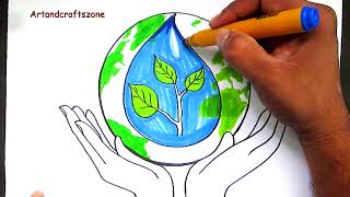 How to Draw Save Water  Save Earth  Save Nature Poster Drawing for Kids [upl. by Asital]