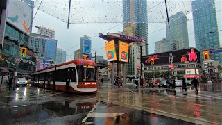 4K 🇨🇦 Friday Night Rainy Walk Downtown Toronto Canada  Dundas Square · College · Bay St [upl. by Aldin688]