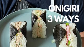 Onigiri Trio Tuna Smoked Salmon and Surimi  Easy Japanese Rice Triangle Recipe [upl. by Runck768]