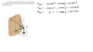 Determine the tension in cables AB and AC and the force along strut AD [upl. by Lias]