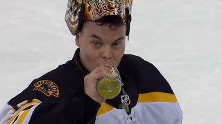 Tuukka Rask accidentally leaves net in tie game [upl. by Anwahs]