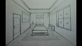 How to Draw a Simple Bedroom in One Point Perspective 5 [upl. by Wistrup607]