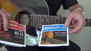 DAddario EJ40 Silk and Steel and EZ900 8515 Bronze String Comparison on Epiphone AJ220S Guitar [upl. by Anerok]