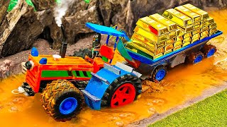 Diy tractor builds bulldozer rice threshing machine and rescues heavy tractor stuck in mud [upl. by Dittman686]