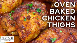 Super CRISPY Oven Baked Chicken Thighs  Everyday Favourites [upl. by Pegg]