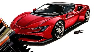 How To Draw a Car  Ferrari SF90 Stradale  Supercar Drawing Tutorial [upl. by Trini55]