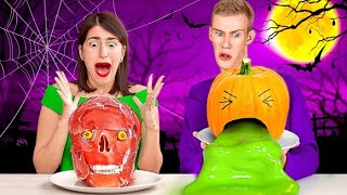 TANTANGAN MAKANAN HALLOWEEN VS ASLINYA SELAMA 24 JAM DIY Camilan Halloween oleh 123 GO CHALLENGE [upl. by Oderfliw]