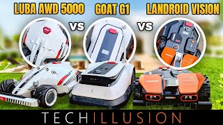 🔥THE ULTIMATE COMPARISON of the 3 BEST robotic mowers WITHOUT boundary wire 🤯😱 LUBA  Goat  Vision [upl. by Amabil]