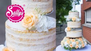 Hochzeitstorte dreistöckig naked Cake  Eistorte mit PfirsichMangoParfait  Wedding Cake [upl. by Lelith]